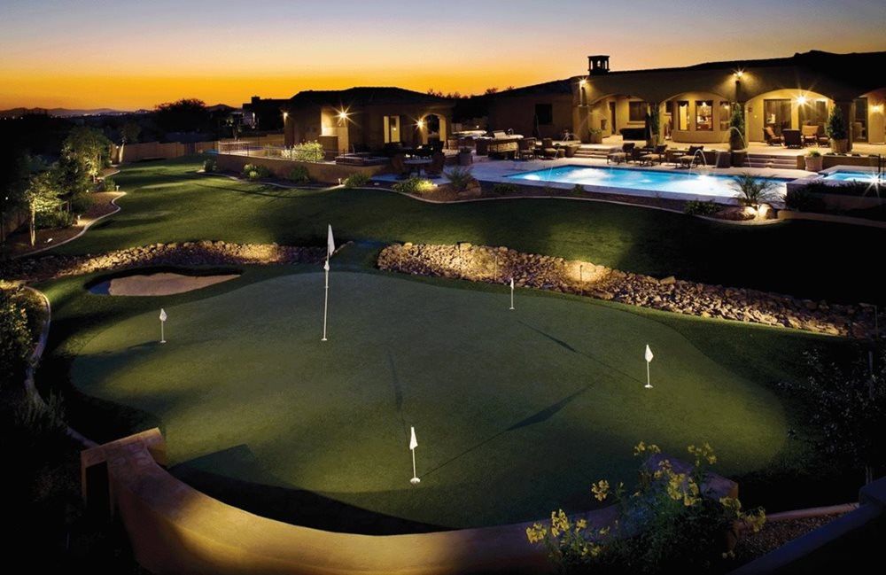 Austin residential backyard putting green grass